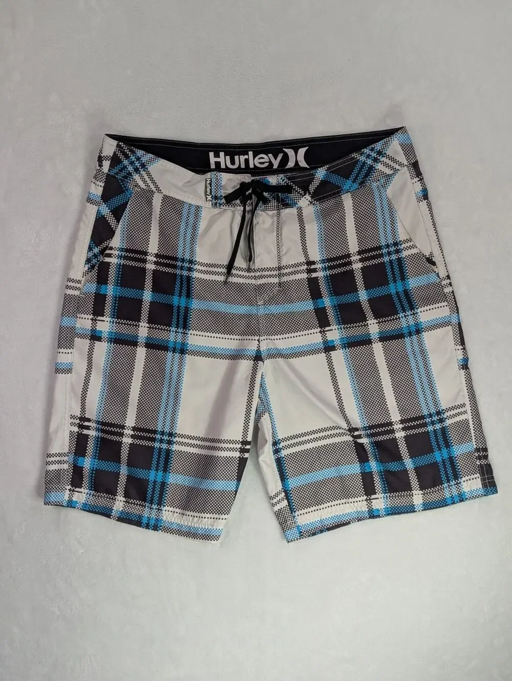 Hurley Phantom Boardshorts Mens 36 Blue Plaid Stretch Swim Trunks